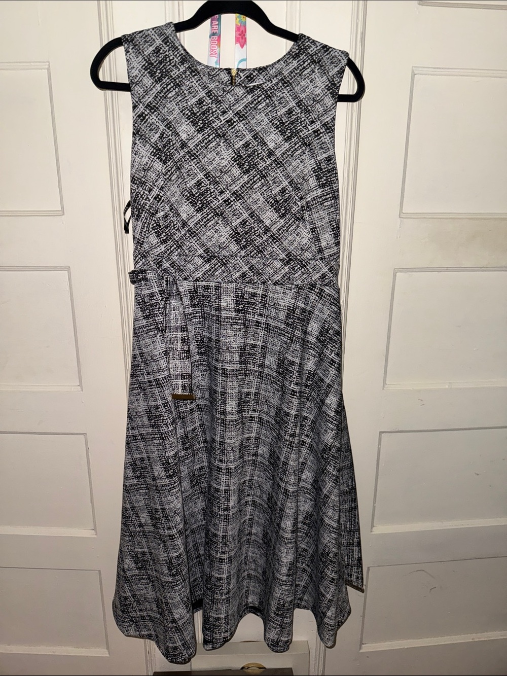 Calvin Klein Black and White Textured Midi Dress